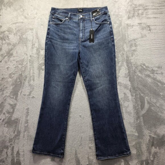 NWT Express Jeans Womens 12R Blue Cropped Flare High Rise Hyper Stretch Denim - Picture 1 of 13